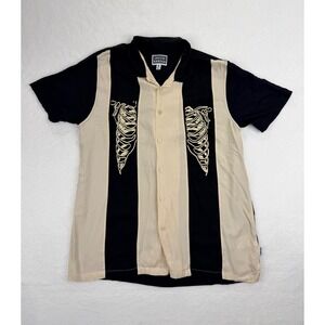Cornerstore Bodega Mens Skeleton Rib Cage Bowling Shirt Black Cream Viscose M
